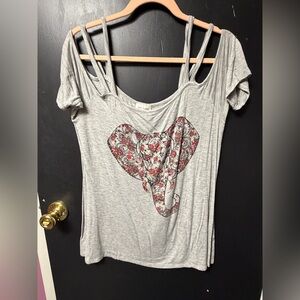 Free Kisses Gray Floral Elephant Women's Tee